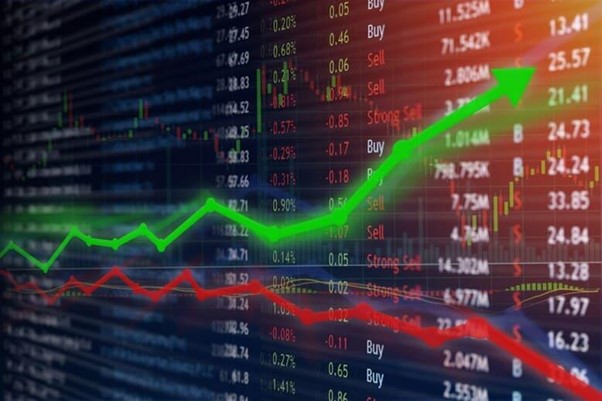 Um gráfico representando dados financeiros, com algoritmos de inteligência artificial analisando tendências de mercado.