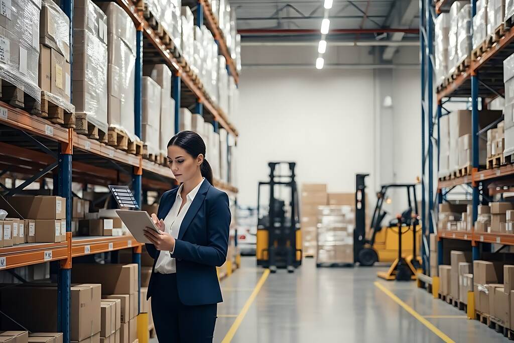 Profissional realiza controle de estoque em armazém para aumentar produtividade e eficiência logística.